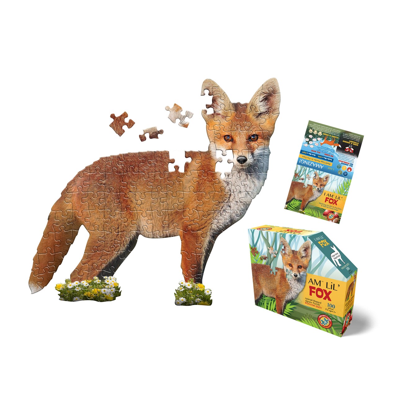 Madd Capp LiL' FOX 100 Piece Jigsaw Puzzle For Ages 5+ - 4001 - Unique Animal-Shaped Border, Poster Size when completed, Puzzle Pieces Are Oversized For Easy Handling, Includes Educational Fun Facts